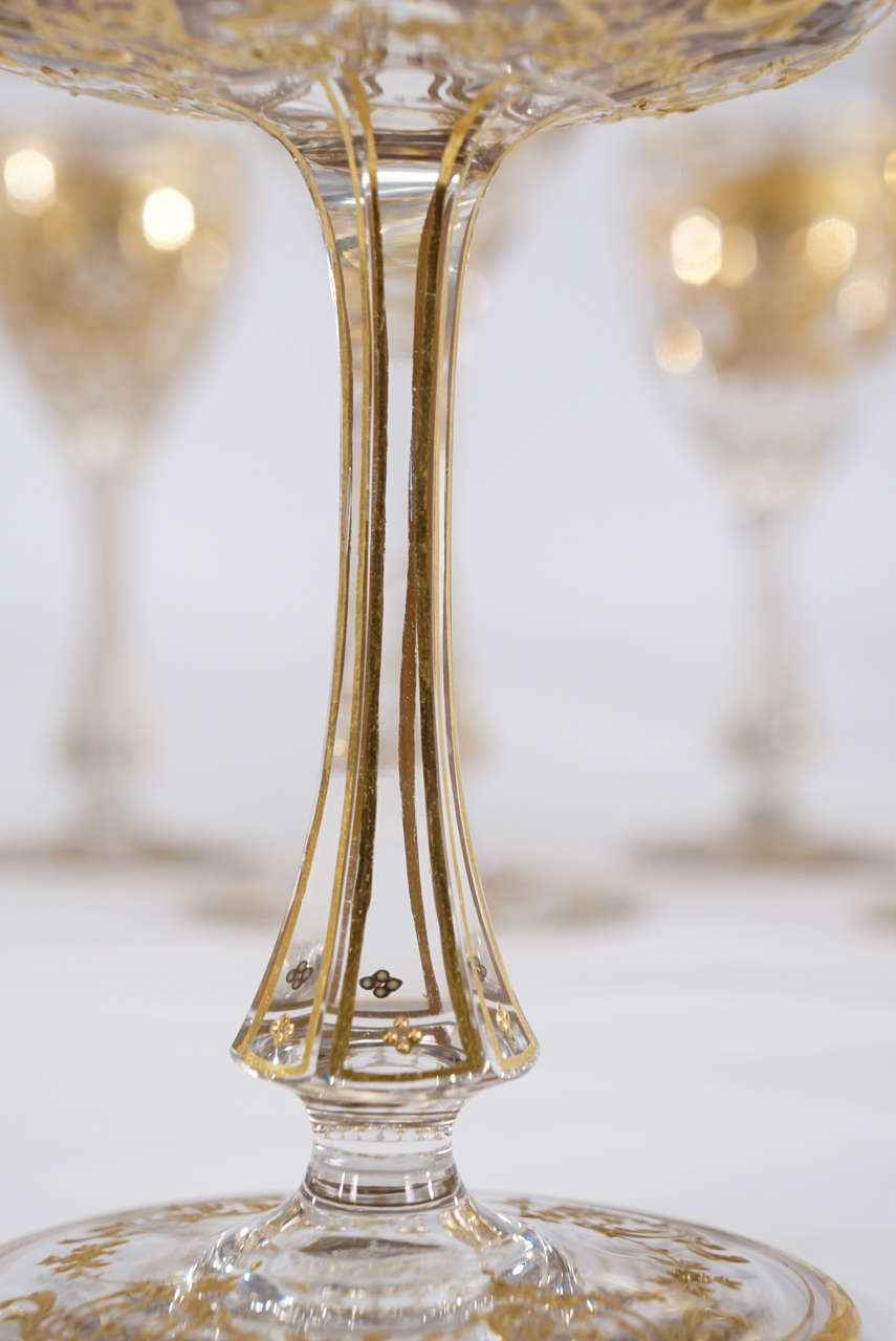 Exquisite Moser Handblown Crystal, Raised Paste Gold Stemware Service at 1stDibs