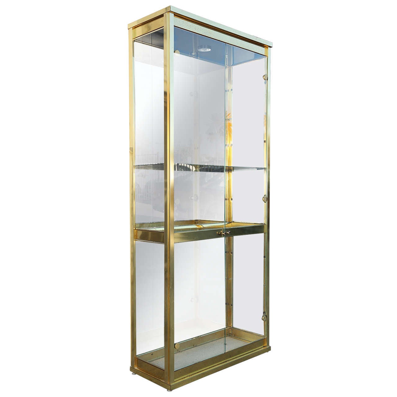 Mid-Century Brass and Glass Mastercraft Display Cabinet For Sale