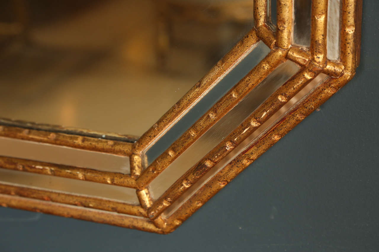 Gold Bamboo Hexagon Shaped Mirror In Good Condition In South Pasadena, CA