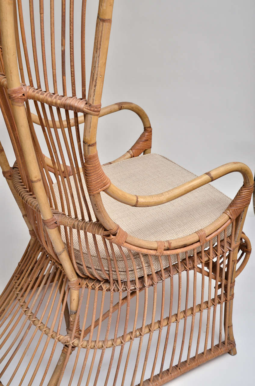 20th Century Bamboo High Back Canopy Arm Chair with Upholstered Seat Cushion