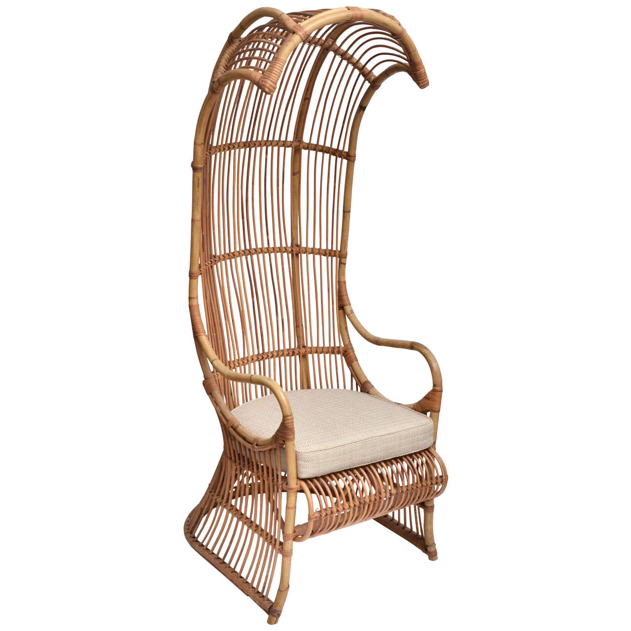 Bamboo High Back Canopy Arm Chair with Upholstered Seat Cushion