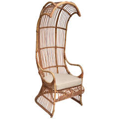 Bamboo High Back Canopy Arm Chair with Upholstered Seat Cushion