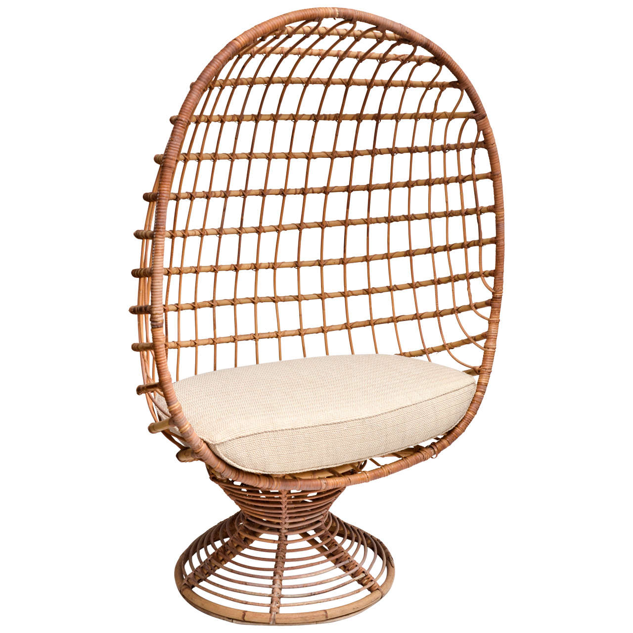 Enclosed Bamboo Canopy Chair with Upholstered Seat Cushion For Sale