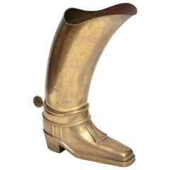 Hammered Brass Umbrella Stand in the Form of a Cowboy Boot
