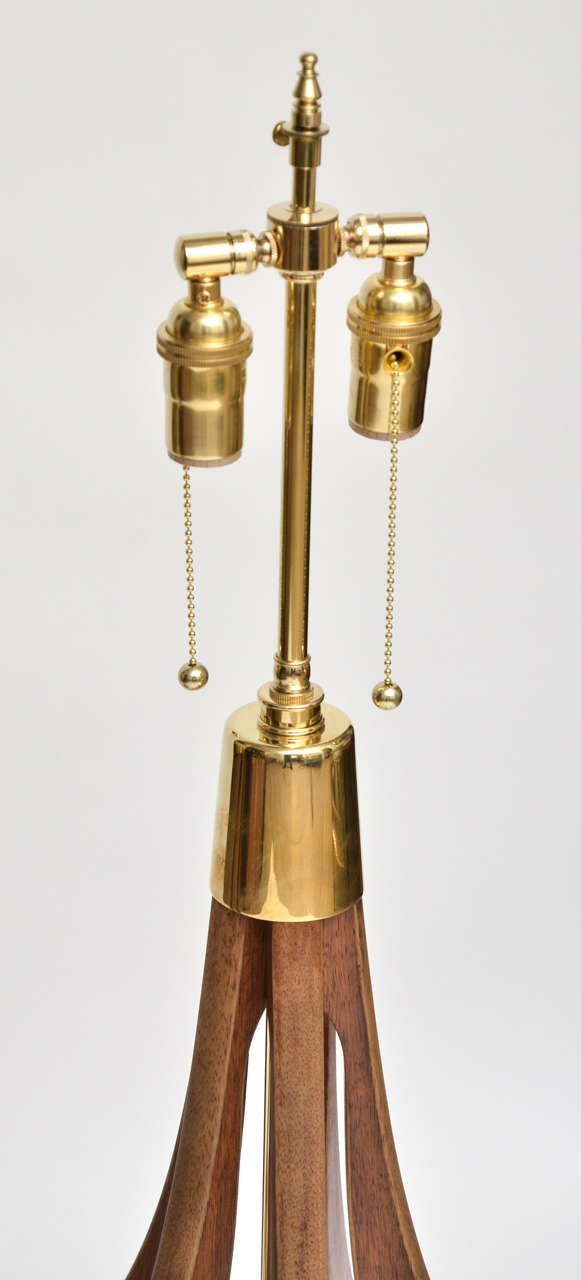 American Pair of Bulb Form Wood and Brass Table Lamps