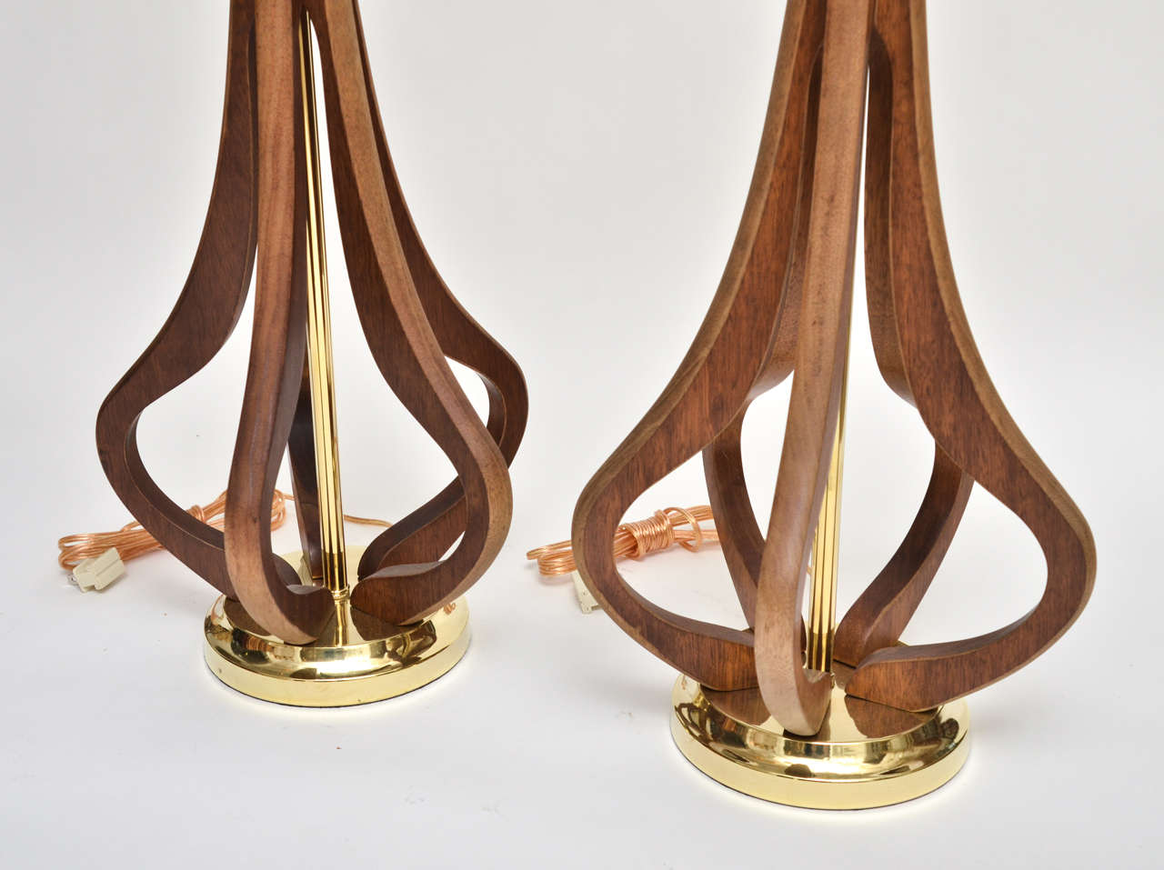 Pair of Bulb Form Wood and Brass Table Lamps In Excellent Condition In Bridgehampton, NY