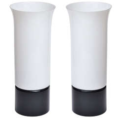 Pair of Large Black and White Opaline Murano Glass Lamps