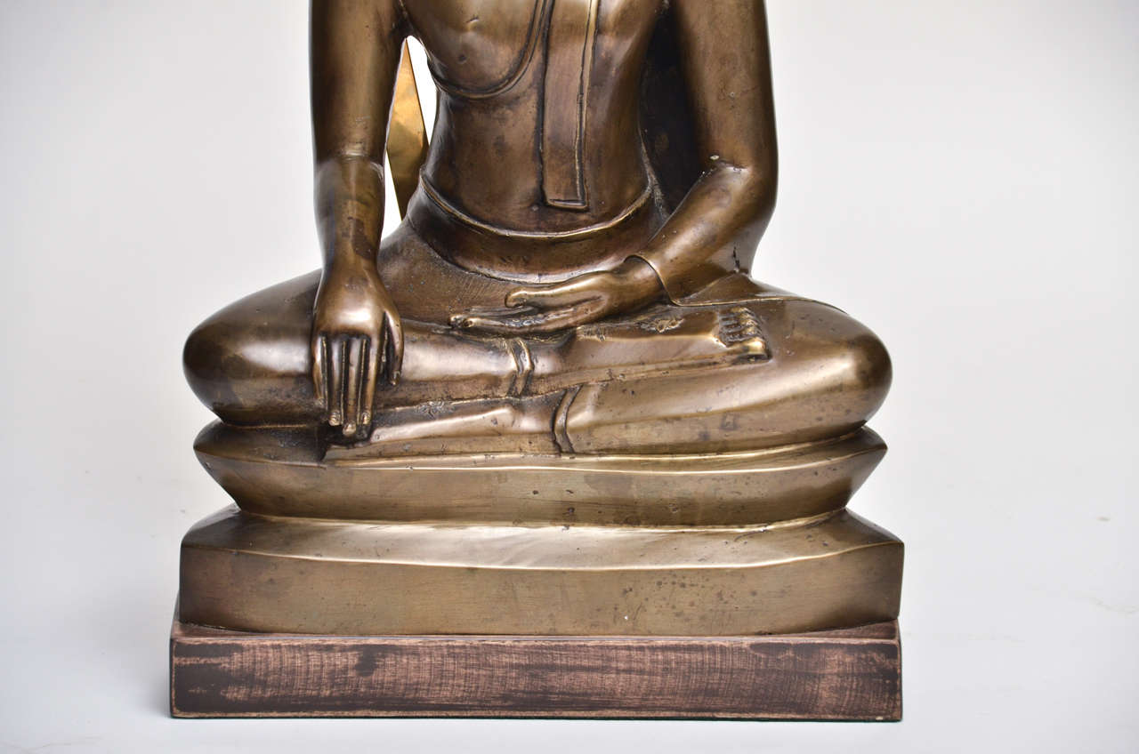 Mid-Century Modern Pair of Sculptured Bronze Buddhist Asian Motif Table Lamps