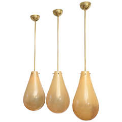 Large Murano Gold Glass Pendants with Brass Details by Kalmar