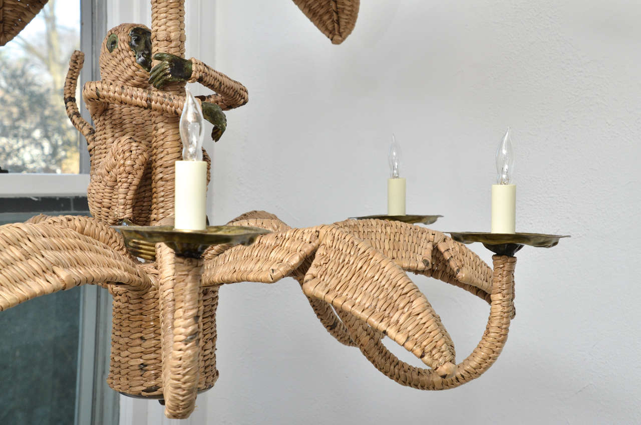 Hand-Crafted Whimsical Wicker and Mixed Metal Chandelier by Mario Lopez Torres