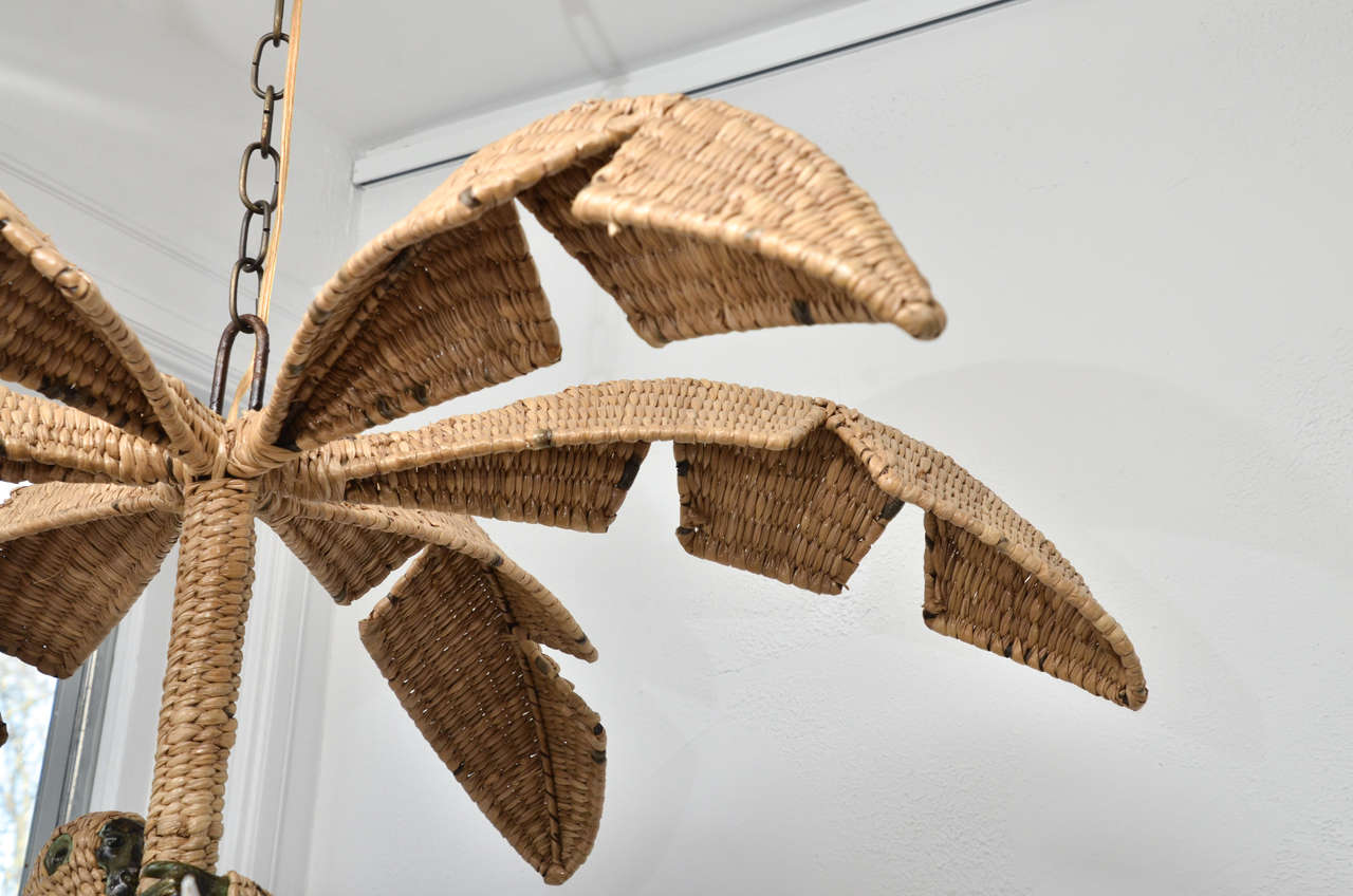 Whimsical Wicker and Mixed Metal Chandelier by Mario Lopez Torres In Excellent Condition In Bridgehampton, NY