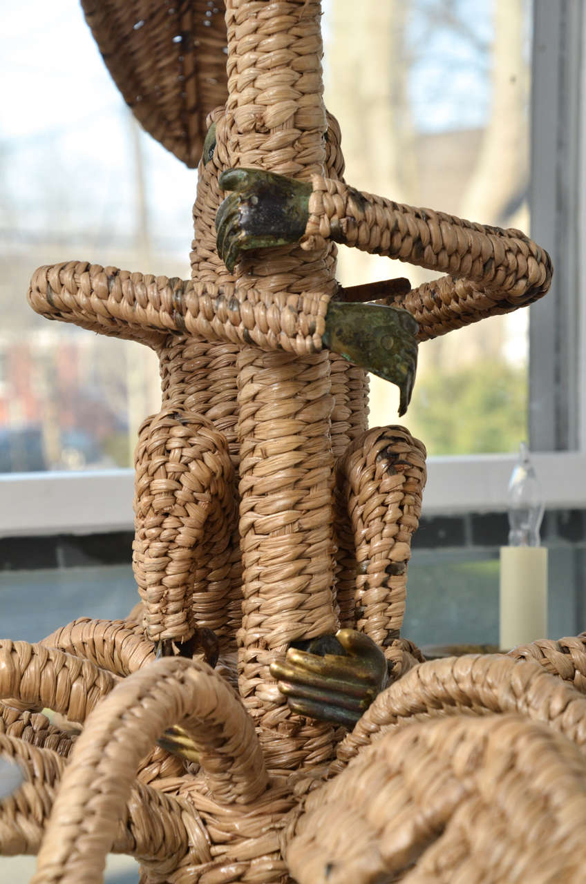 20th Century Whimsical Wicker and Mixed Metal Chandelier by Mario Lopez Torres