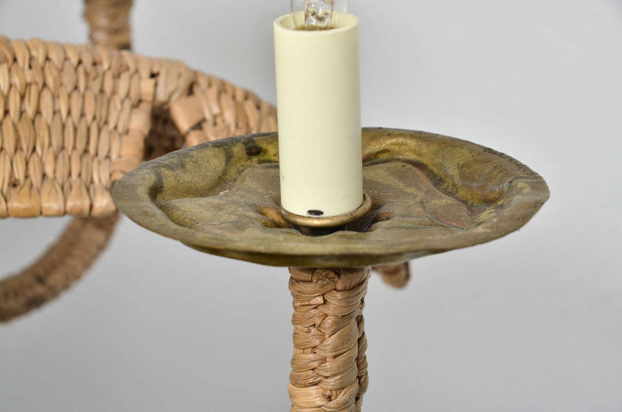Whimsical Wicker and Mixed Metal Chandelier by Mario Lopez Torres 3