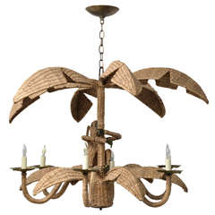 Whimsical Wicker and Mixed Metal Chandelier by Mario Lopez Torres