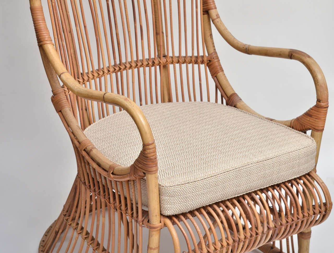 Bamboo High Back Canopy Arm Chair with Upholstered Seat Cushion at