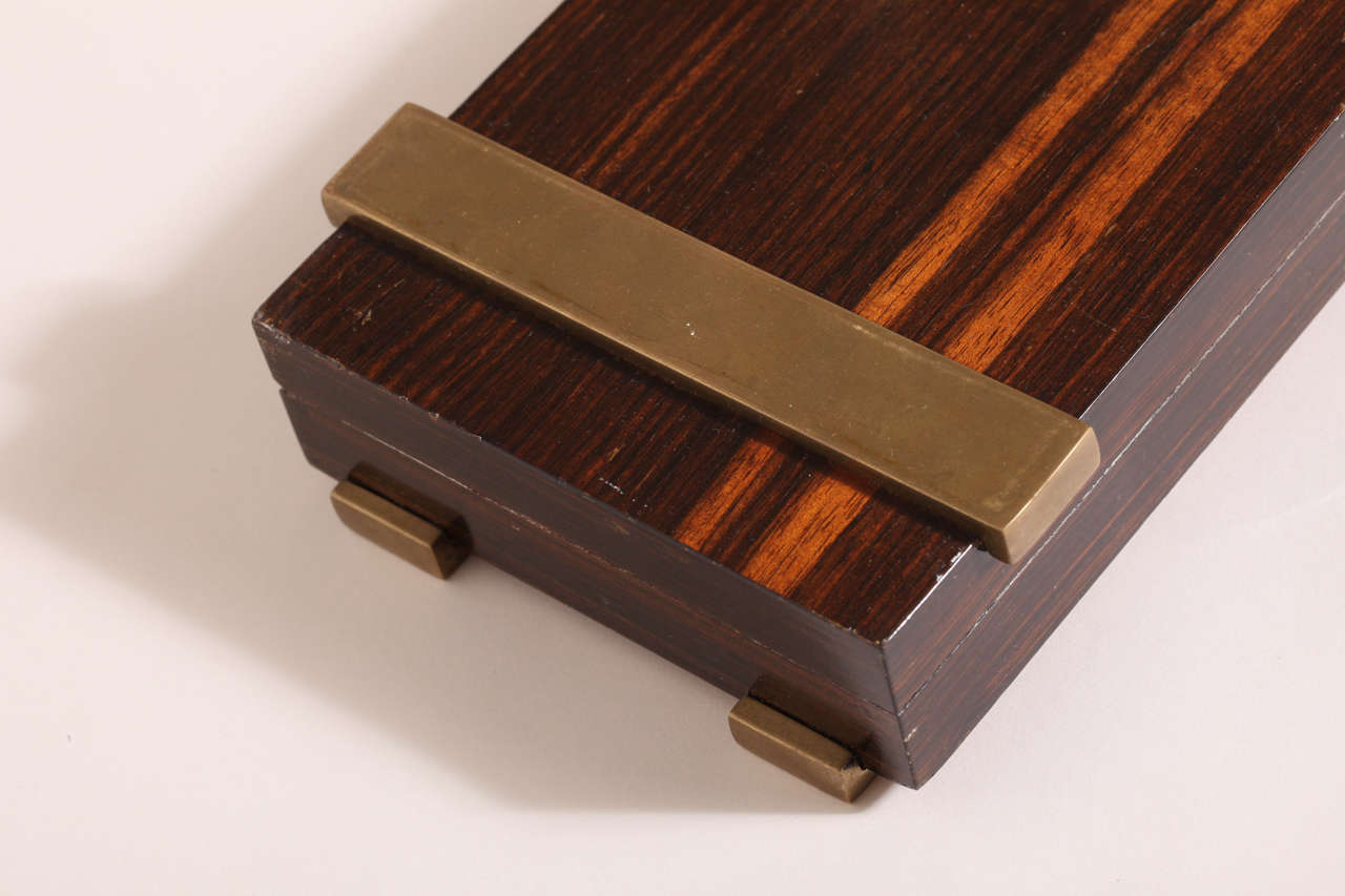 Maison Desny French Art Deco Macassar Ebony Veneer and Brass Table Box In Excellent Condition For Sale In New York, NY