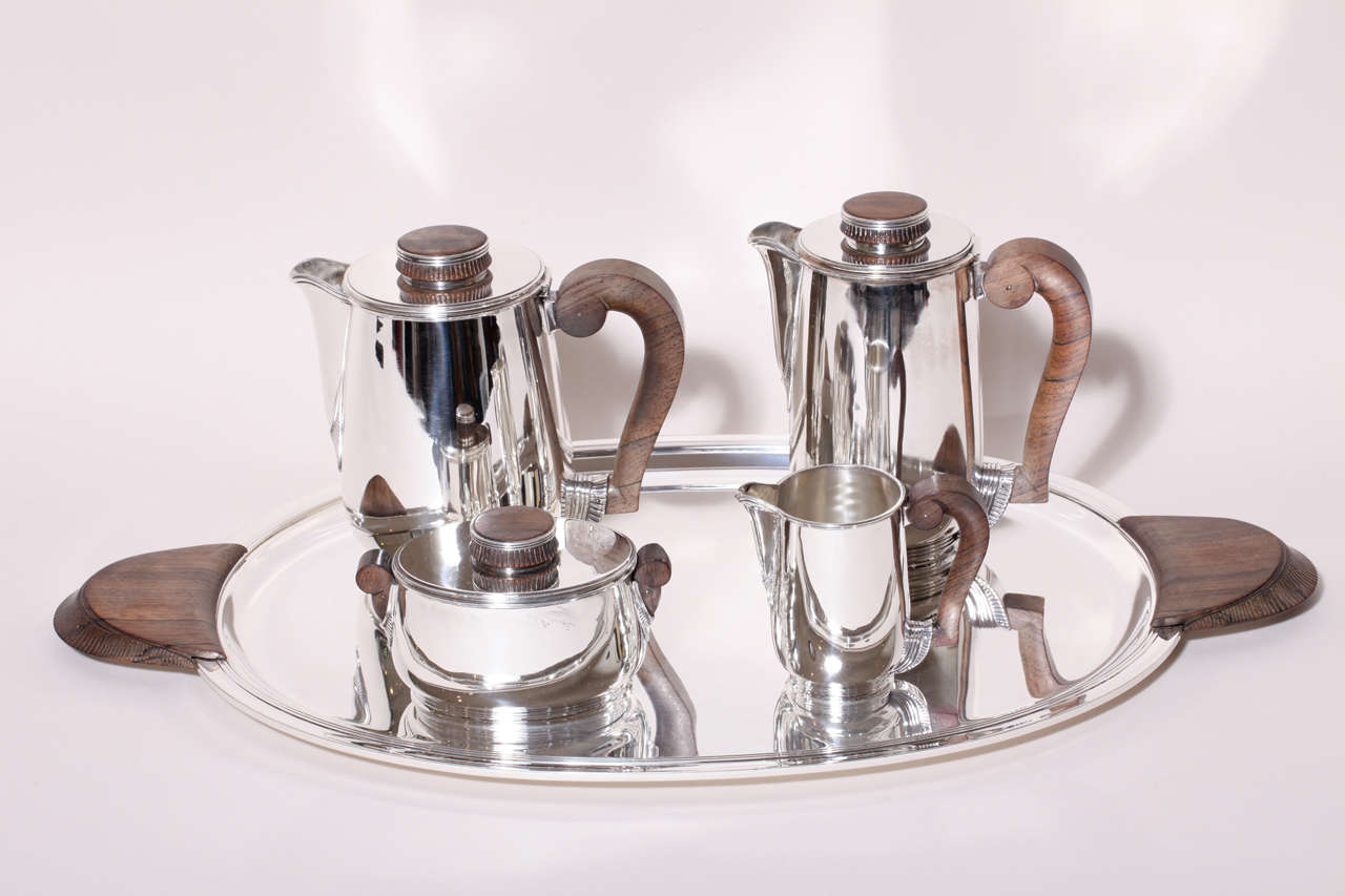Maison Cardeilhac French Art Deco Sterling Silver Tea and Coffee Service on Tray
