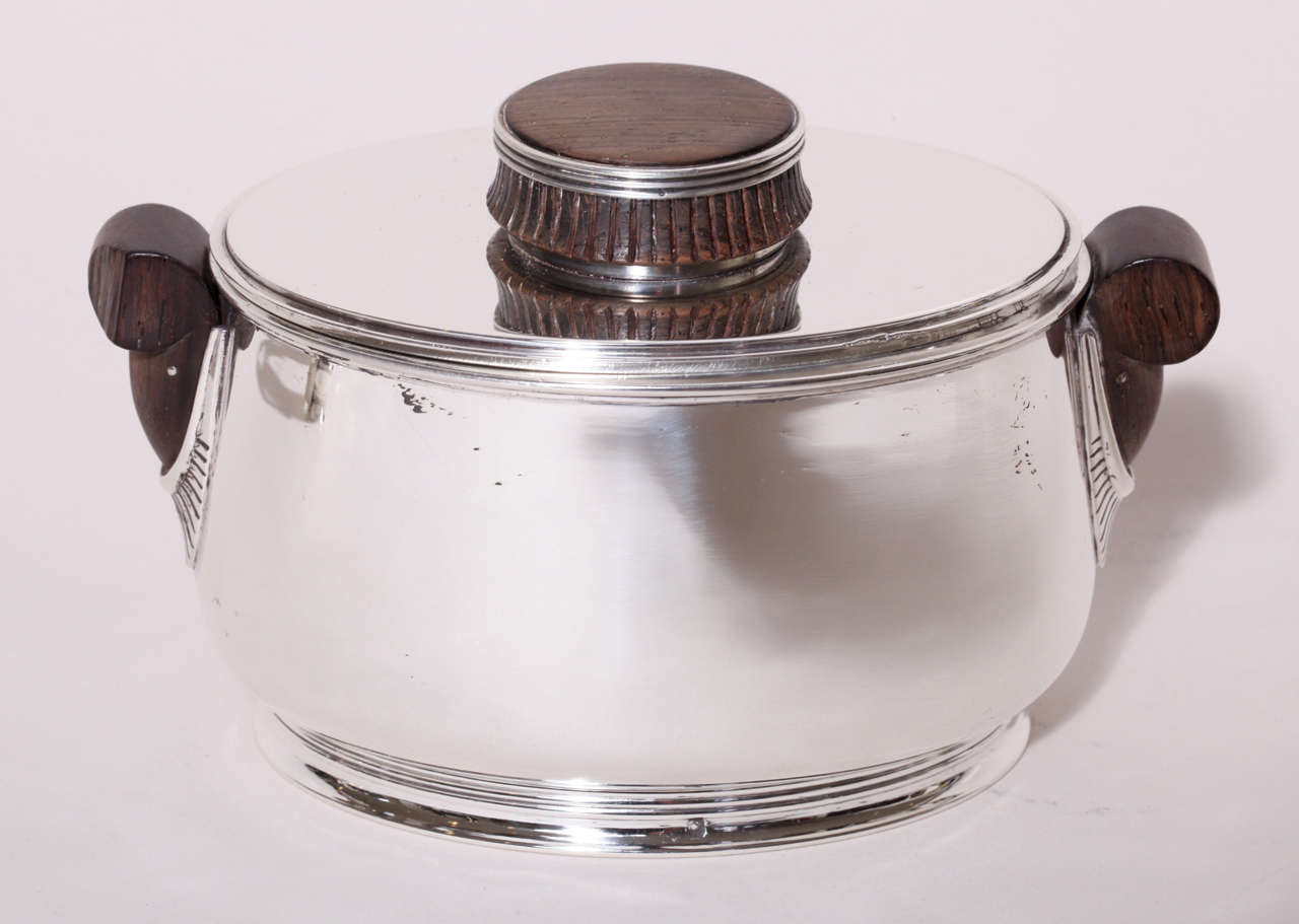 Palisander Maison Cardeilhac French Art Deco Sterling Silver Tea and Coffee Service on Tray For Sale