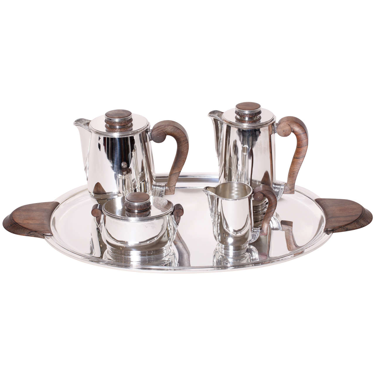 Maison Cardeilhac French Art Deco Sterling Silver Tea and Coffee Service on Tray For Sale