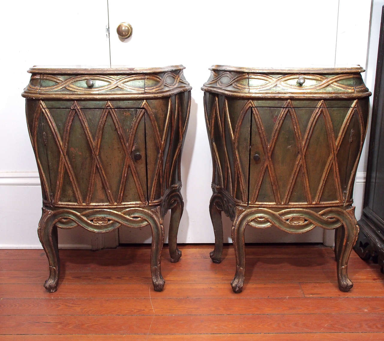 Pair of late 19th century Italian (Florence) polychrome and gilt commodini.