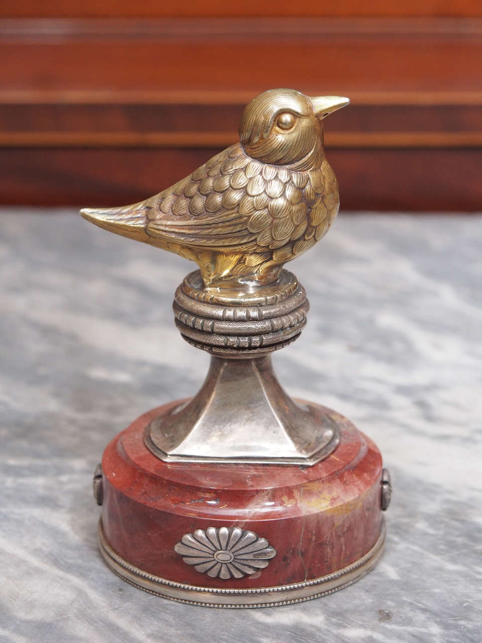 Russian Silver and Marble Figural Bird Paperweight