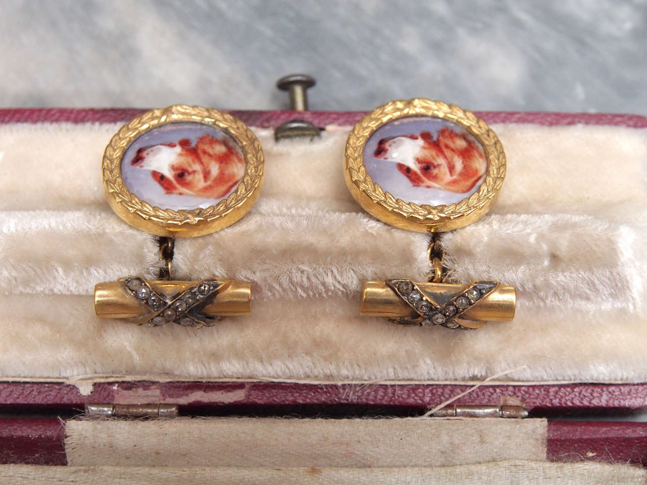 Pair of Antique Russian Gold and Diamond Enamel Cufflinks In Good Condition In Natchez, MS