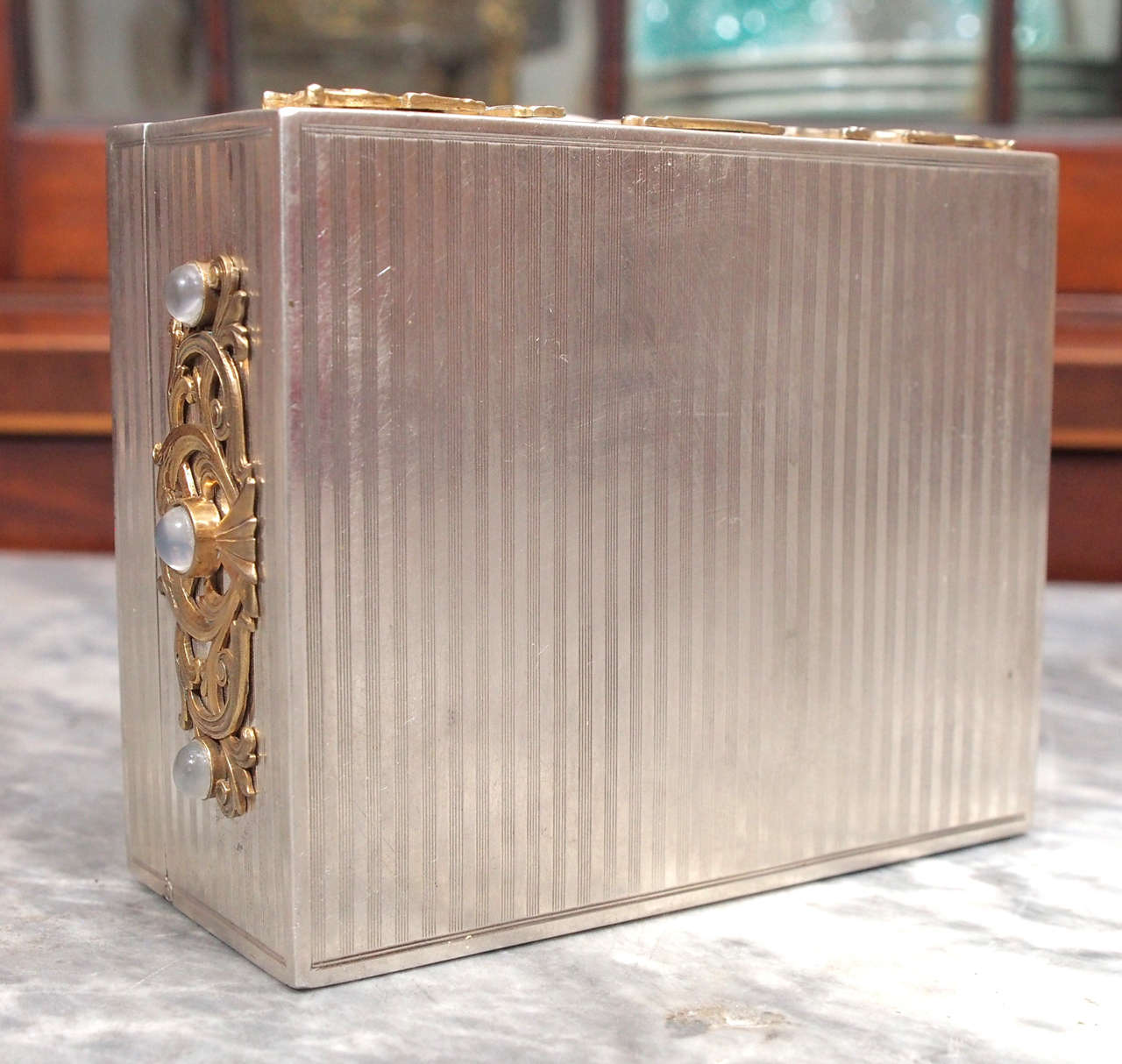 Russian Guilloche Enameled Jeweled Silver Box For Sale 5