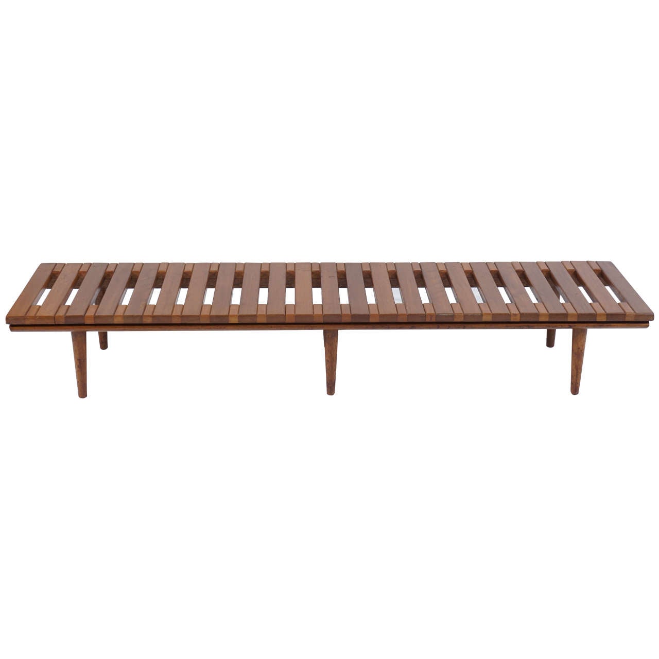 mid century low wooden slat bench