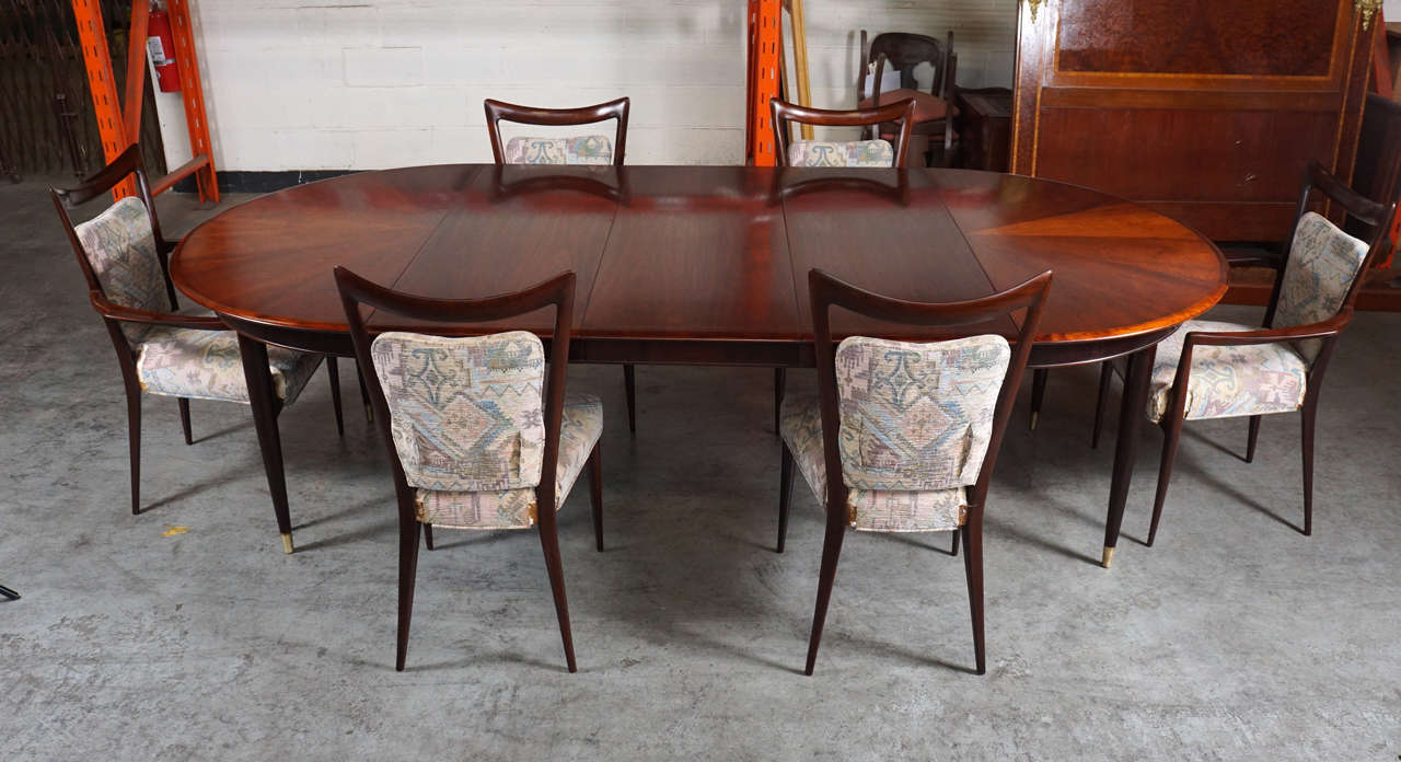 Melchiorre Bega Mahogany Dining Set, 10 Chairs, Table with Three Leaves, Italy