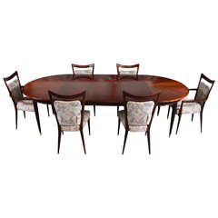 Melchiorre Bega Mahogany Dining Set, 10 Chairs, Table with Three Leaves, Italy