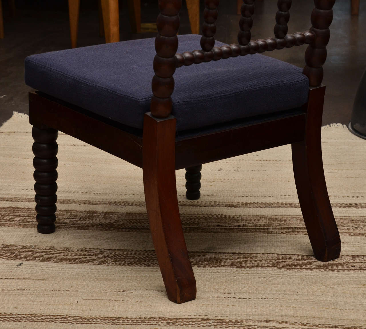 Bobbin Style Mahogany Side Chair with Navy Linen Seat 2
