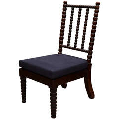 Bobbin Style Mahogany Side Chair with Navy Linen Seat