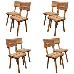 Set of Eight Rustic Oak Dining Chairs 7