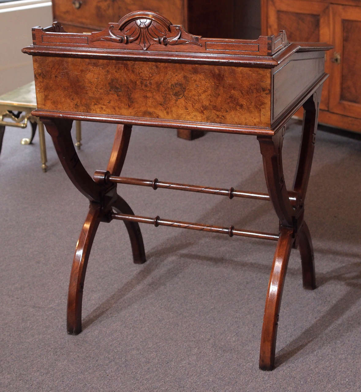 19th Century American Eastlake Davenport Desk, Burled Walnut 1
