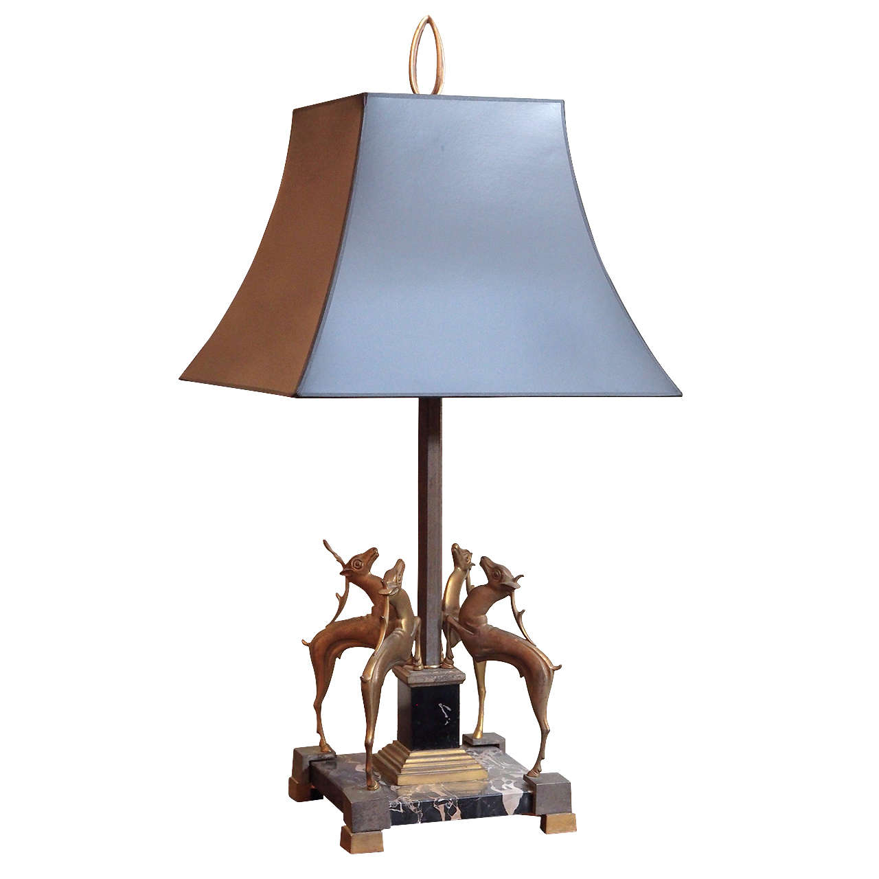French Art Deco Bronze and Marble Table Lamp