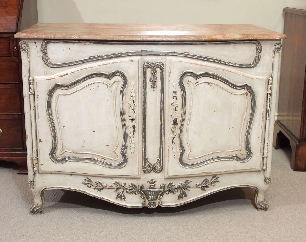 Antique French provincial painted and faux marble buffet.