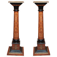 Pair of Old French Louis XVI Style Inlaid Mahogany Pedestals 5