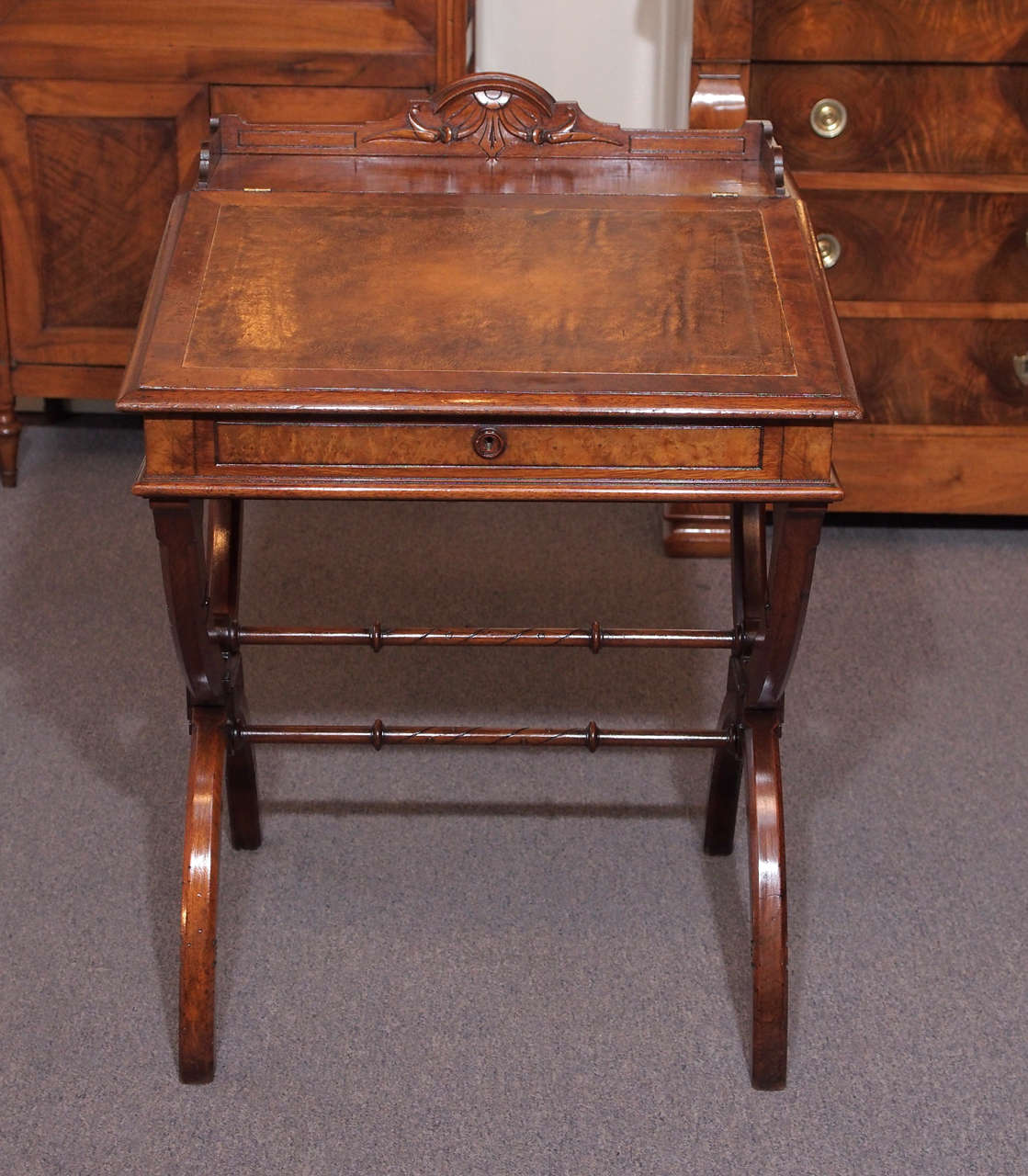 19th Century American Eastlake Davenport Desk, Burled Walnut at 1stDibs