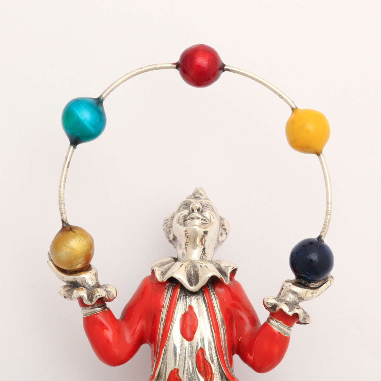 Chrome 1960s Polychromed Juggler Figurine Created by Gene Moore for Tiffany & Co. For Sale