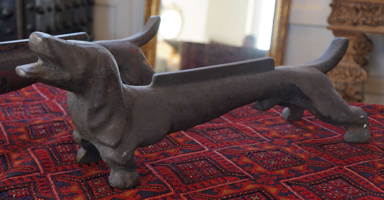 American Classical Pair of American Cast Iron Dachshund Boot Scrapes