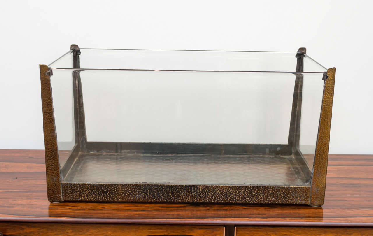 Hard to find in such great shape, is this hand-hammered bronze Arts & Crafts aquarium.