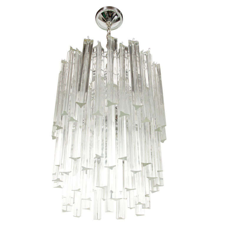 Mid Century Modern Three-Tier Camer Crystal Chandelier with Chrome Fittings For Sale