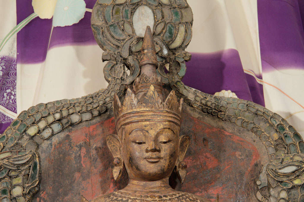 Seated Royal Buddha w/ Dragon Motif in Mirrored Relief