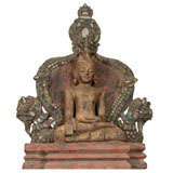 Seated Royal Buddha w/ Dragon Motif in Mirrored Relief