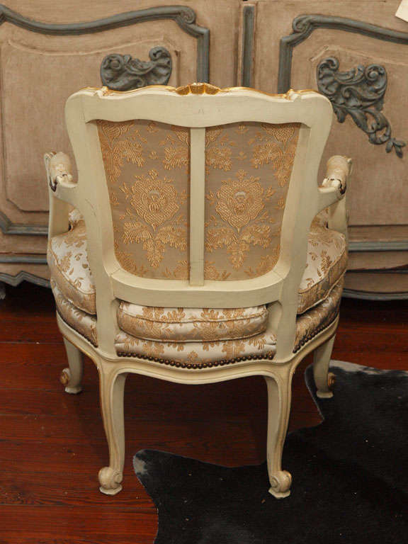 Pair 19th c. Louis XV Gilded Armchairs with Original Silk Damask 6