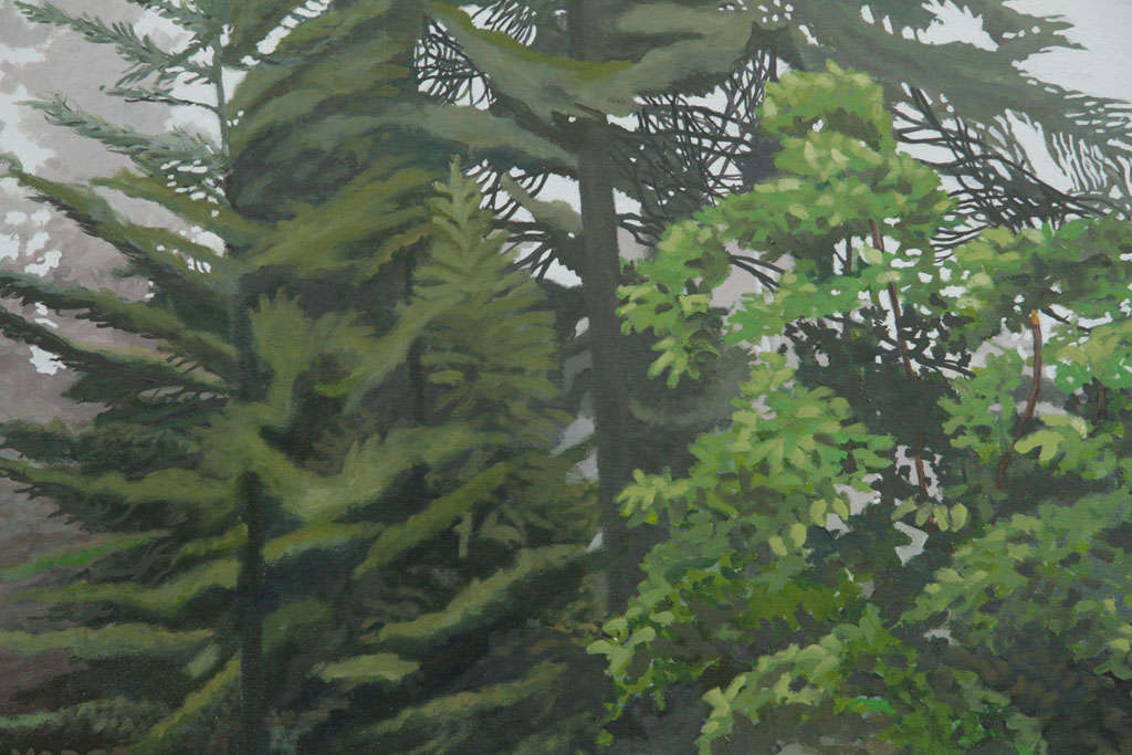 Acrylic and oil on canvas depicting pine trees in mist.<br />
<br />
Please view his entire show listed under exhibitions at www.jonathanburden.com.<br />
  <br />
Charles Yoder Bio is written below:<br />
<br />
<br />
Born  Frankfurt,