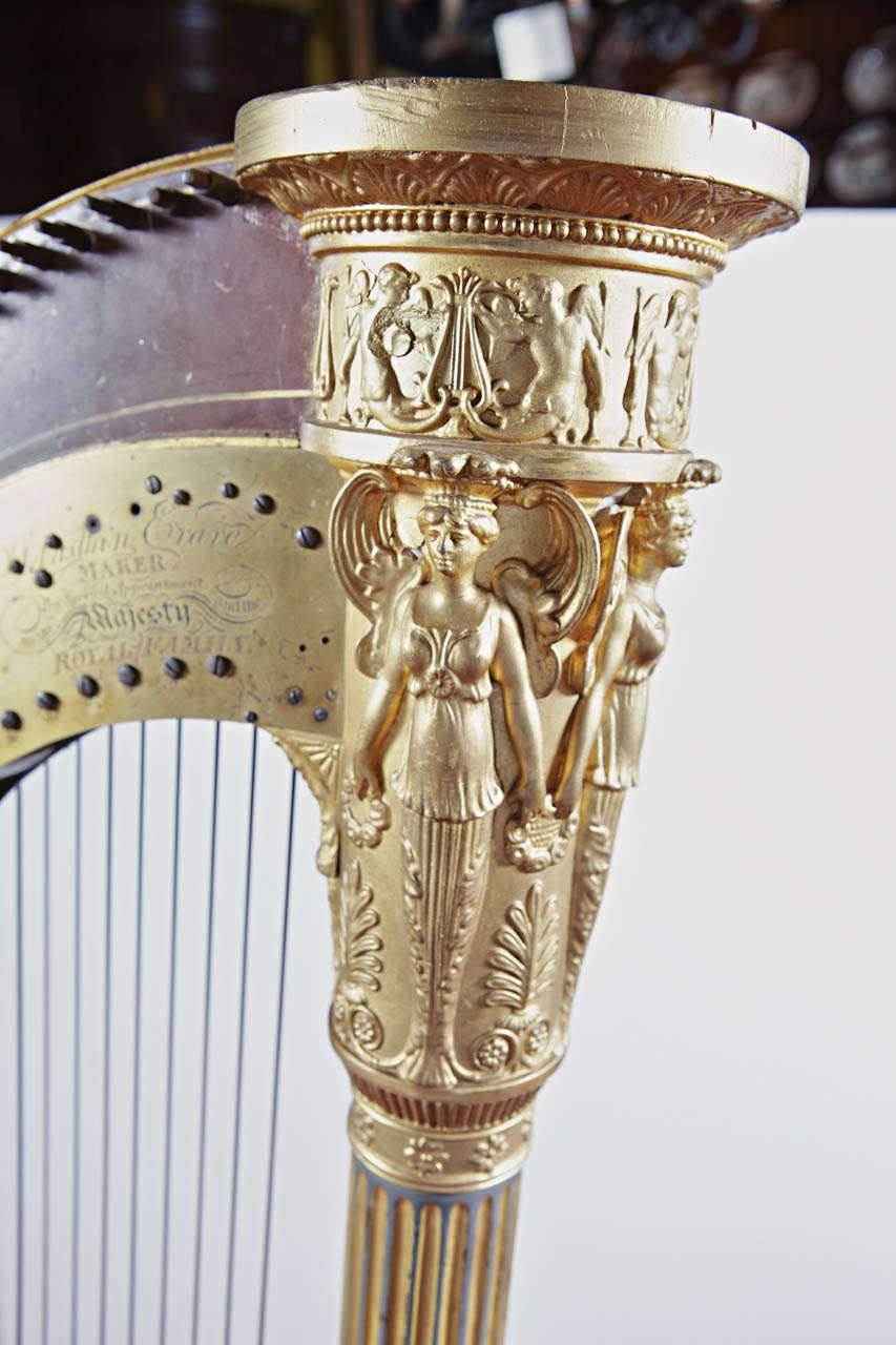 Empire Early 19th Century French Maple and Gilt Double Action Harp by S. Erard, 1811