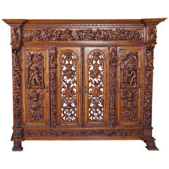 19th Century Heavily Carved French Walnut Bookcase