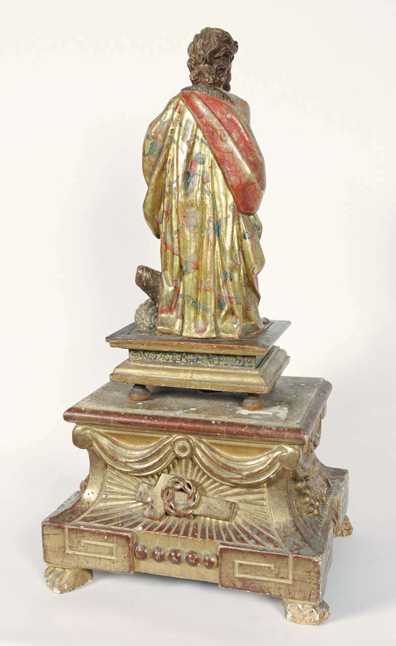 18th Century Italian Polychrome Carved Statue of St. John the Baptist In Excellent Condition In Dallas, TX