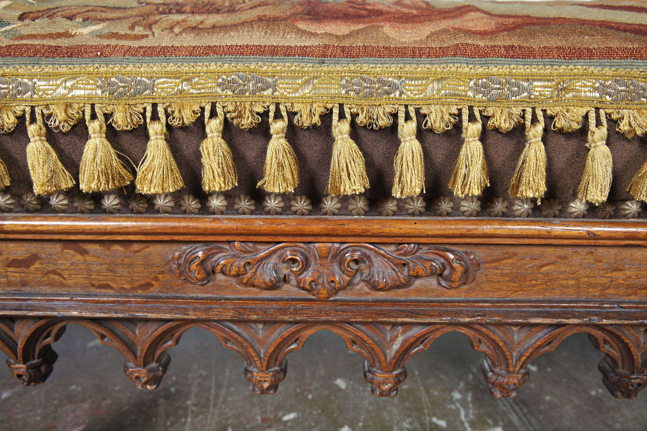 19th Century Napoleon III Carved Bench with Antique Tapestry 3